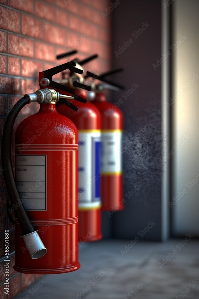 Ready for Emergency: Multiple Fire Extinguishers Mounted on Wall Ready for Emergency: Multiple Fire Extinguishers Mounted on Wall