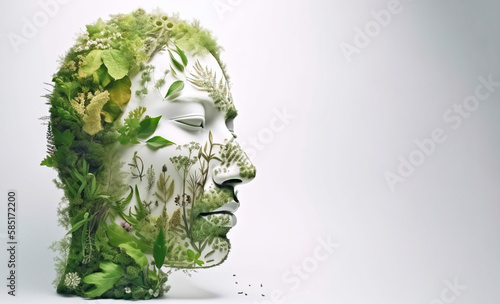Wallpaper Mural Health day, multicolored female head made of grass. Fictional person created with generative AI. Body care symbol. Torontodigital.ca