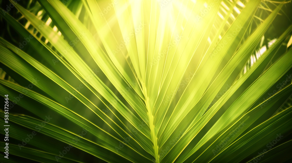 Obraz premium Background from palm green leaves. Tropical wallpaper. AI generated.