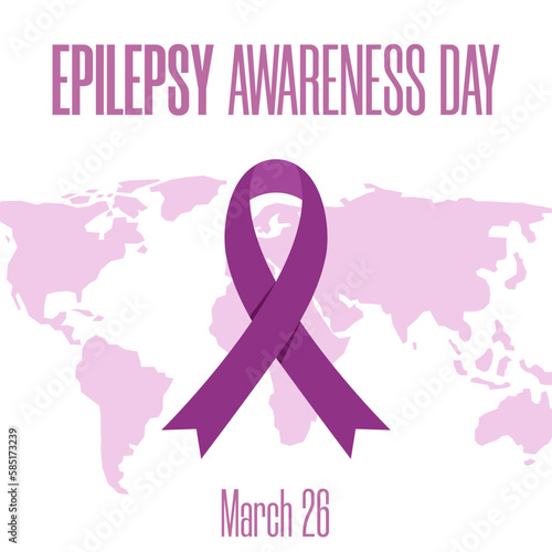 Concept of Epilepsy awareness day, Purple Day on March 26. Vector illustration of world map with awareness ribbon and text for social poster, banner, card, flyer