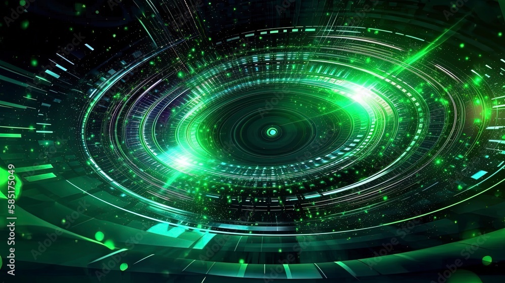Fototapeta premium abstract discs spinning emitting light data green super tech abstract sections energy