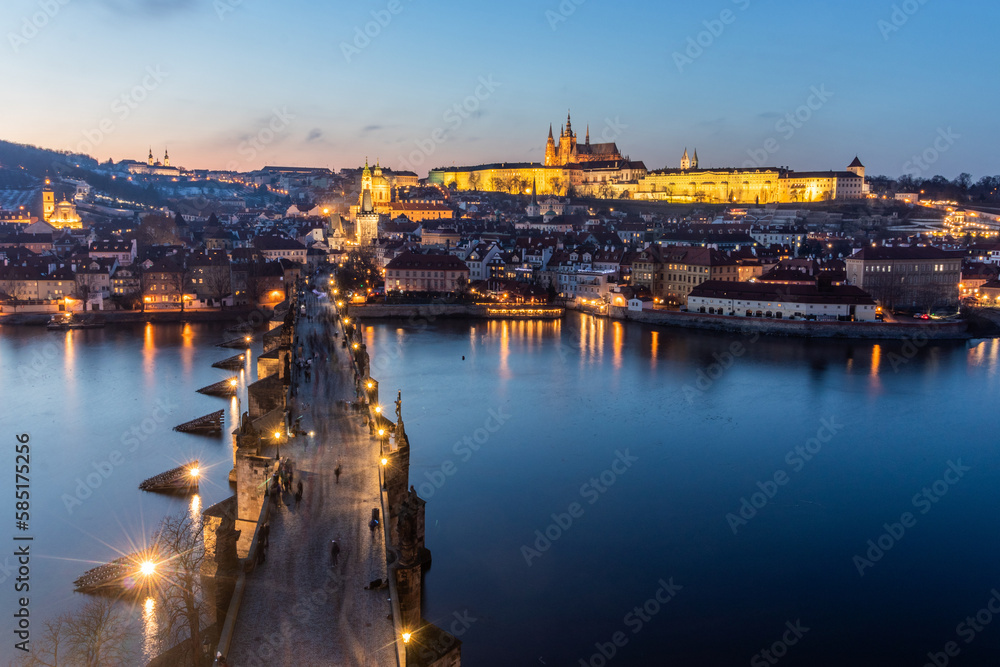 View of Prague castle and Charles bridge in Prague, Czech Republic