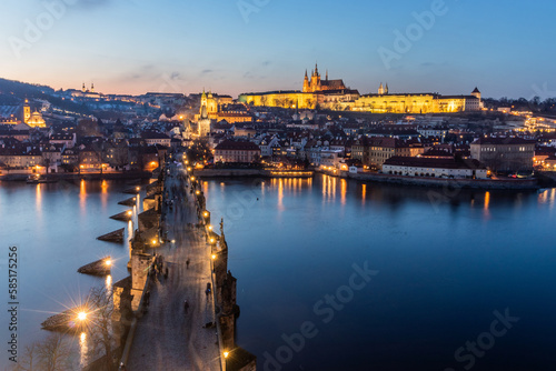 View of Prague castle and Charles bridge in Prague  Czech Republic