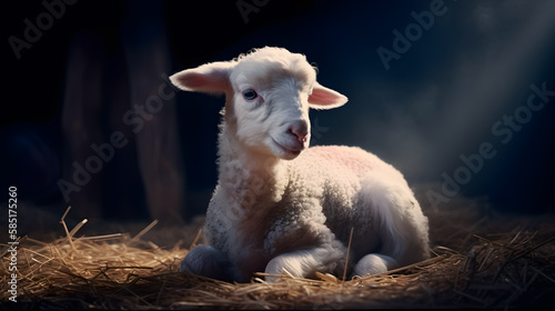 Abstract art. Colorful painting art of a A lamb in the stable. Easter, sacrifice concept. Jesus paid for our sin. Generative AI.