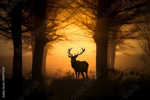 Lone stag in the woods generative AI  © EclipseCreative