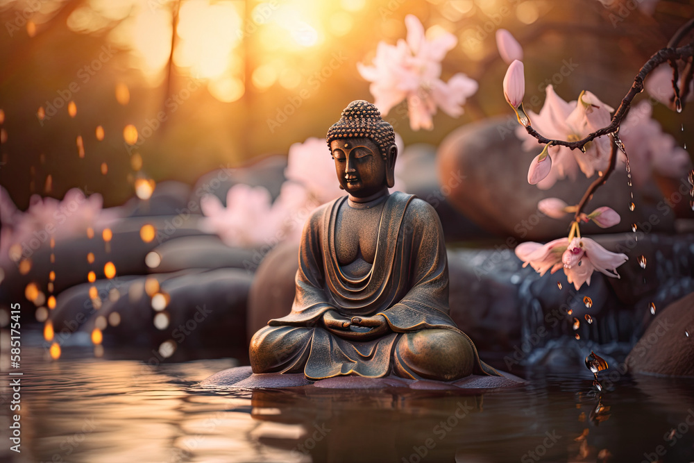 Buddha statue in Zen Garden Mediation, generative AI