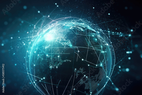 Communication technology internet business. Global world network and telecommunication on earth cryptocurrency and blockchain. generative ai.