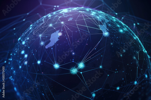 Communication technology internet business. Global world network and telecommunication on earth cryptocurrency and blockchain. generative ai.