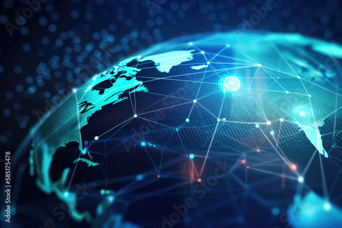 Communication technology internet business. Global world network and telecommunication on earth cryptocurrency and blockchain. generative ai.