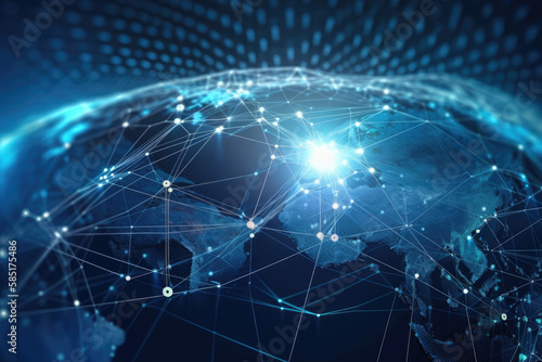 Communication technology internet business. Global world network and telecommunication on earth cryptocurrency and blockchain. generative ai.