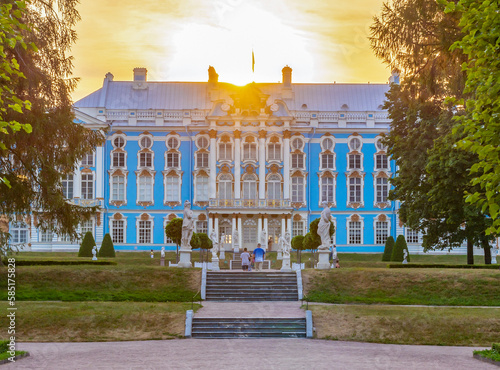 Catherine palace and park in Tsarskoe Selo (Pushkin) at sunset, Saint Petersburg, Russia photo