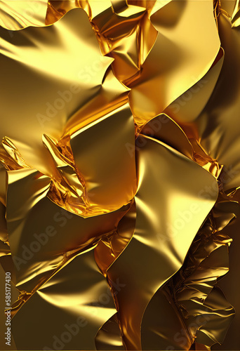 Gold Folded Foil Background. Abstract foil generaitve ai photo