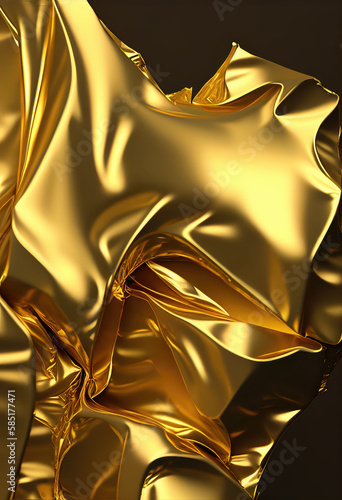 Gold Folded Foil Background. Abstract foil generaitve ai photo