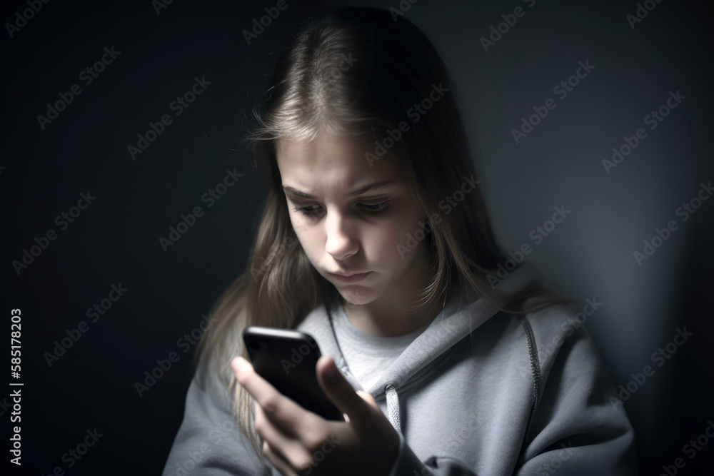 Cybergrooming, Mädchen chattet mit einem Fremden - Generative AI Cybergrooming, Mädchen chattet mit einem Fremden - Generative AI