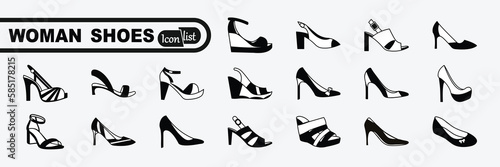 Woman shoe icon set. Simple signs for fashion.	
