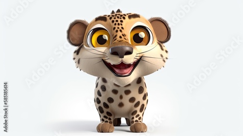 Cute realistic happy and cute leopard smiling  funny cartoon character on the white background - Generative AI