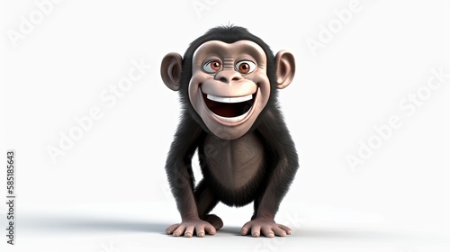 Cute realistic happy and cute chimpanzee smiling, funny cartoon character on the white background - Generative AI