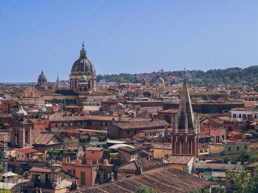 View to Rome with Saint Peter from the Villa Borghese viewpoint, Lazio, Italy, Italia        
