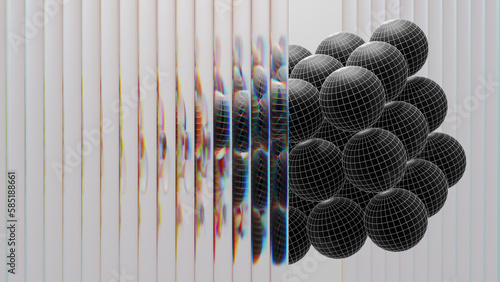 3d rendering. Minimalistic abstract illustration. Composition of abstract form, glass and color dispersion of light. Creative graphic design for poster, brochure, flyer and card.