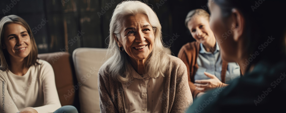 Fototapeta premium Empathetic Care: Psychologist having session with patients at care facility centre. Generative AI