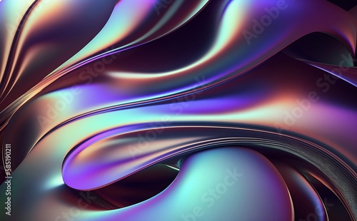 Abstract twisted organic 3D background with iridescent holographic gradient. AI Generative