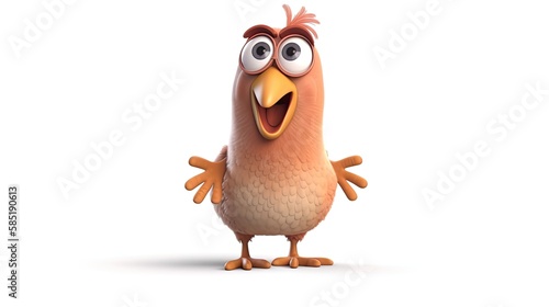 Cute realistic happy and cute chicken smiling  funny cartoon character on the white background - Generative AI