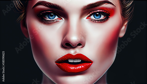 Dark Red Lipstick on Women's Lips Close-Up Macro Photograph Generative AI