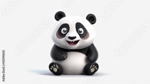 Cute realistic happy and cute panda smiling  funny cartoon character on the white background - Generative AI