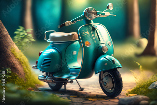 A classic turquoise Vespa purrs along, bringing dolce vita to life