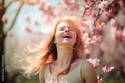 The joy of spring time, woman feeling alive generative ai  © warpaintcobra