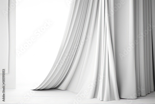 blank white curtain on white background, 3d