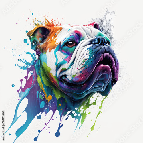 Bulldog in splash art style on plain background