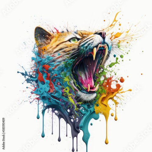 Cat in splash art style on plain background