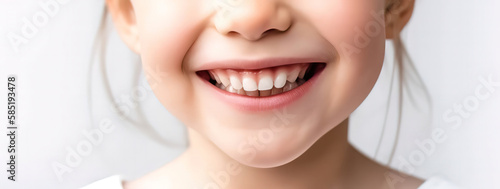 banner perfect kids smile close up  happy little girl with beautiful white milk tooth  child dental care and stomatology  dentistry  generative ai.