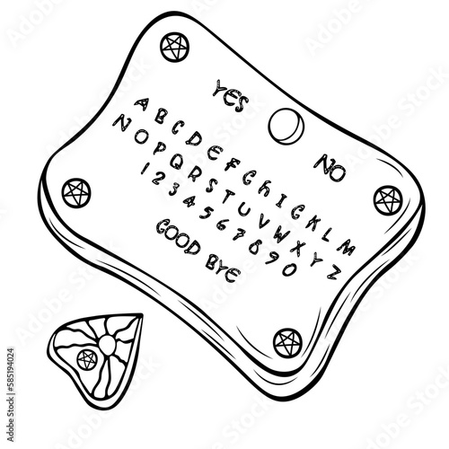 Vector illustration of a hand-drawn wooden spirit board