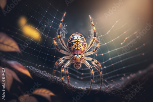 Magnified Close-Up of a Realistic Illustration of a Garden Spider
