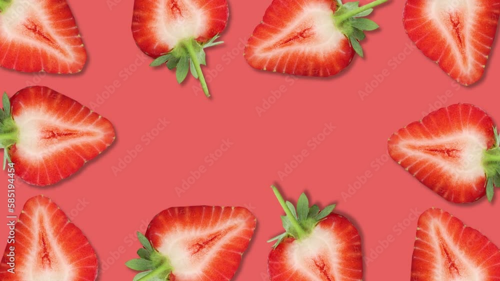 Sliced strawberry fruit with stop motion effect. Seamless loop video Sliced strawberry fruit with stop motion effect. Seamless loop video