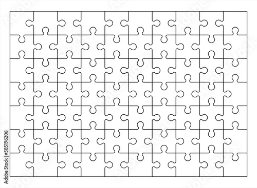 Puzzles grid - blank template. Jigsaw puzzle with 70 pieces. Mosaic background for thinking game is 10x7 size. Game with details. Vector 10 eps.