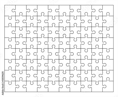 Puzzles grid - blank template. Jigsaw puzzle with 80 pieces. Mosaic background for thinking game is 10x8 size. Game with details. Vector 10 eps.