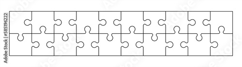 Puzzles grid - blank template. Jigsaw puzzle with 20 pieces. Mosaic background for thinking game is 10x2 size. Game with details. Vector 10 eps.