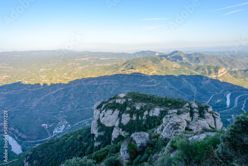 High mountain with building and rocks to see Spain