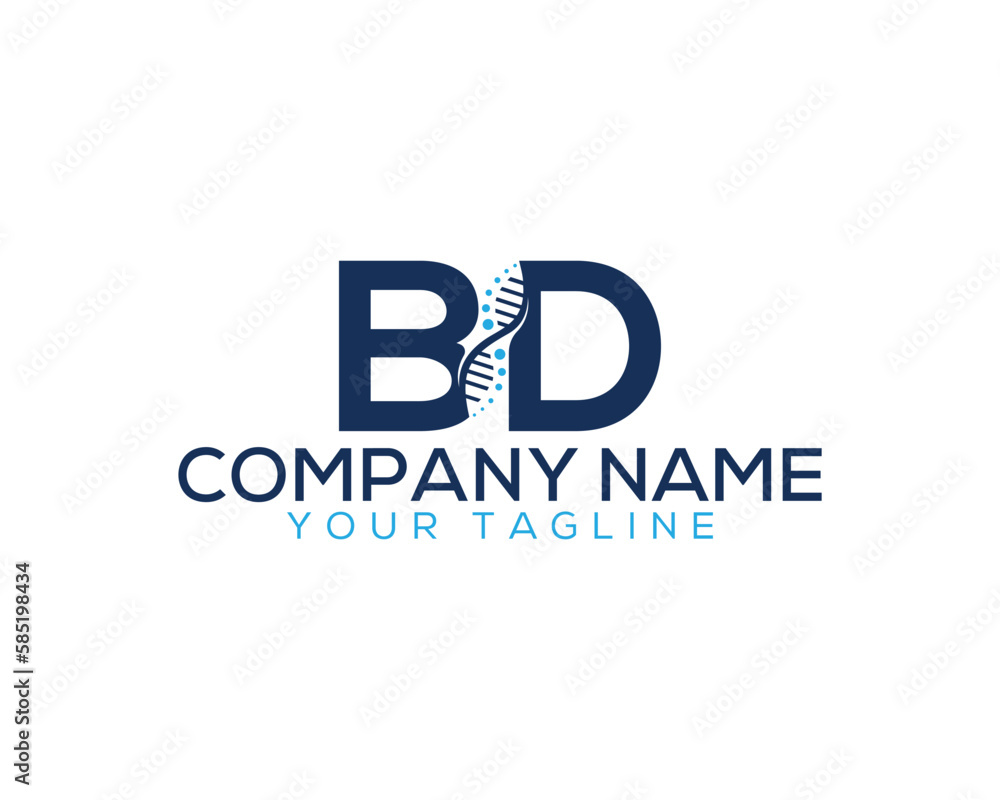 Abstract Letter BD DNA Biology Logo Concept. Creative Science, Laboratory and Biotechnology Vector Icon.