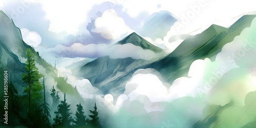 landscape with clouds  watercolor  generative ai