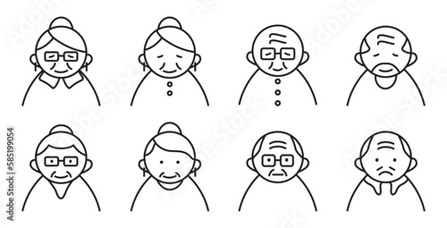 Elderly people avatar icon in line style. Grandfather and grandmother logo. Elderly care. Senior icon for web