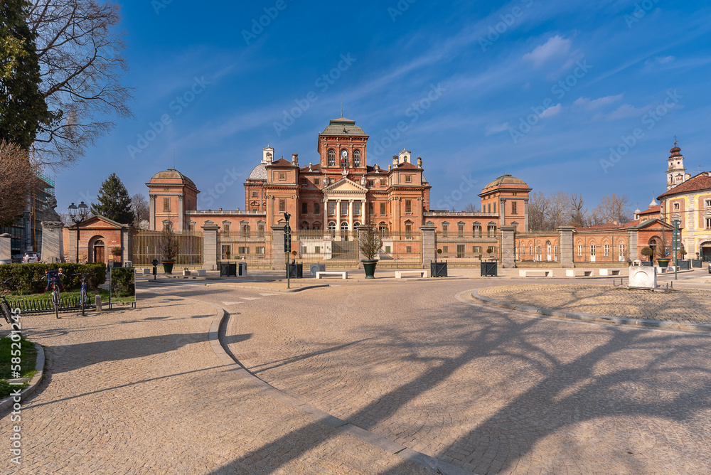 Racconigi, Cuneo, Italy: view of the majestic 11th-century Royal Castle of the Savoy family with Baroque furnishings