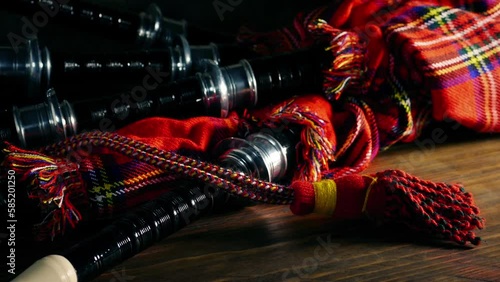 Scottish Bagpipes On Table Moving Shot photo