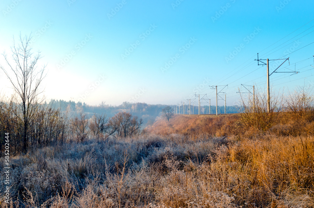 Frost on the grass of a meadow in the countryside Frost on the grass of a meadow in the countryside