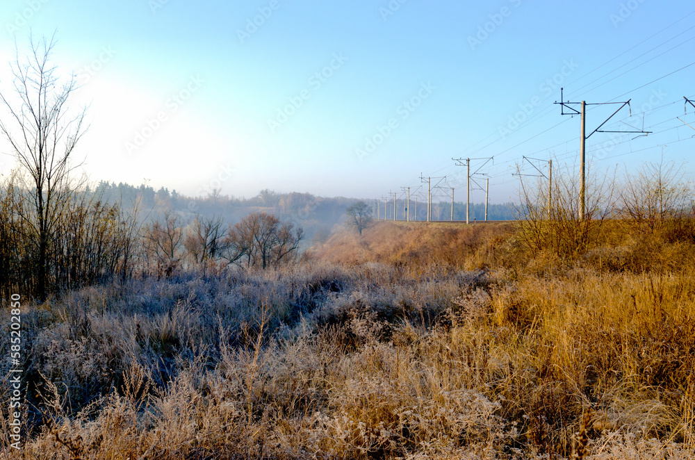 Frost on the grass of a meadow in the countryside Frost on the grass of a meadow in the countryside