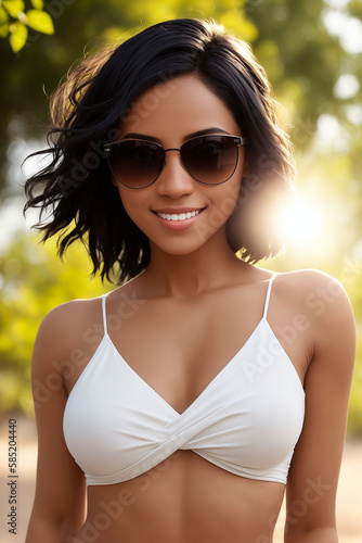 Portrait of a beautiful woman in sunglasses in nature, Generative AI
