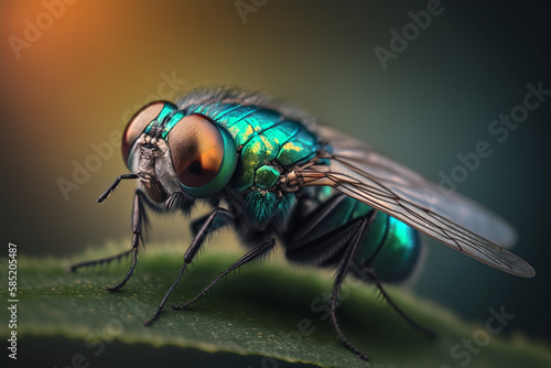 Incredible hyper-realistic illustration of a fly-like insect, extreme close-up  AI generated © artefacti